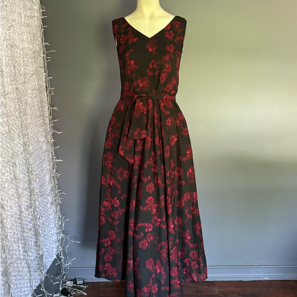 Elegant Black and Red Floral Dress
